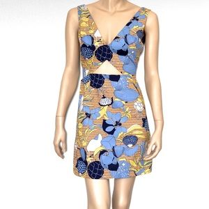 Zara Yellow & Blue Floral Cutout Mini Dress